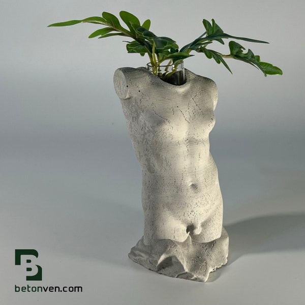 6.5" Hermaphroditus Concrete and Glass Flower Vase - 16.5 cm - Queer Sculpture