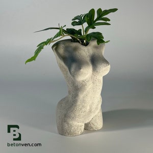 6.5" Concrete and Glass Flower Vase  - 16.5 cm - Woman Body Sculpture