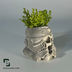Storm Trooper Schädel Beton Pflanzgefäß - Death Trooper - Star Wars Geschenk - Dead Trooper - Figuren Pflanzgefäß - Wohnkultur - Geek Geschenk