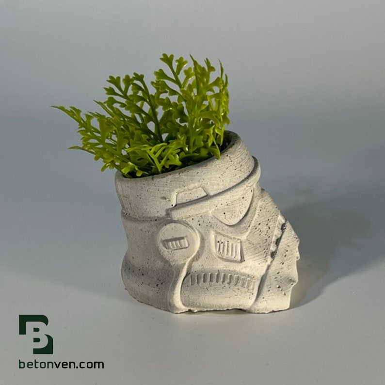 Stormtrooper Concrete Planter Concrete Plant Pot Star Wars Gift Indoor Plant Pot Figurines Planters Home Decor Geek Gift image 2