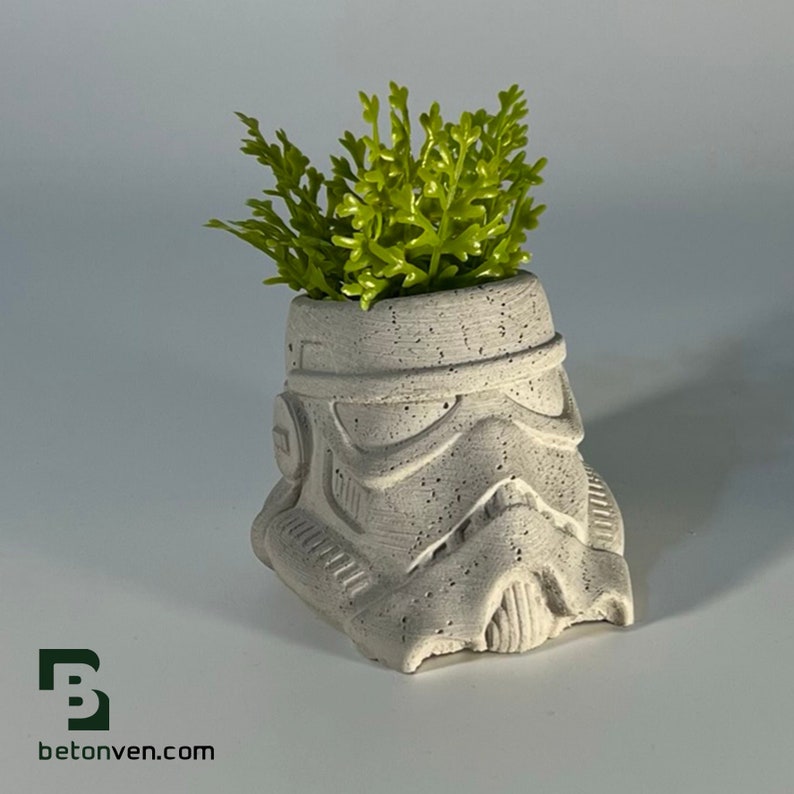 Stormtrooper Concrete Planter Concrete Plant Pot Star Wars Gift Indoor Plant Pot Figurines Planters Home Decor Geek Gift image 1