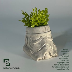 Stormtrooper Concrete Planter Concrete Plant Pot Star Wars Gift Indoor Plant Pot Figurines Planters Home Decor Geek Gift image 4