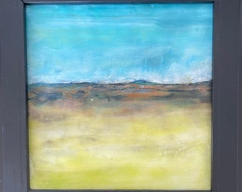Someday | abstract landscape | textured art | encaustic/mixed media | blue and green palette | Karen Canning | Studio fifty three|