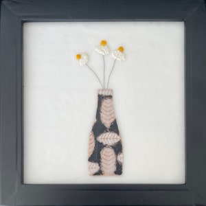 Daisies in black leaf vase - Encaustic wax - Mixed Media - Black and white - textured - 24cm x 24cm - Karen Canning -