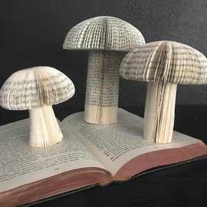 Sculptural mushrooms made from recycled books. Available in three sizes.