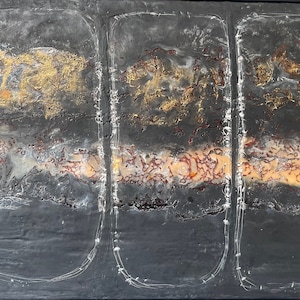 encaustic /mixed media| textured | black & gold| original fine art | Karen Canning artist | Luxe decor |All in Together