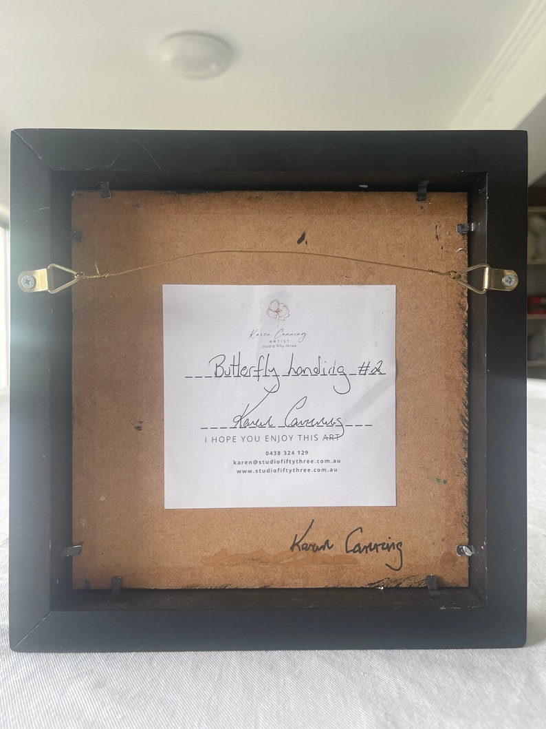 Butterfly Landing 2 Mixed Media Encaustic Wax Burgundy Peony Blue