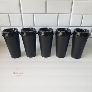 16 oz Reusable Plastic Coffee Cup w/Lid (Black)