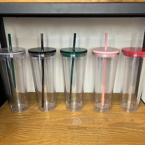 Double Wall Tumbler with And Straw, Plastic Tumbler Cups, Reusable