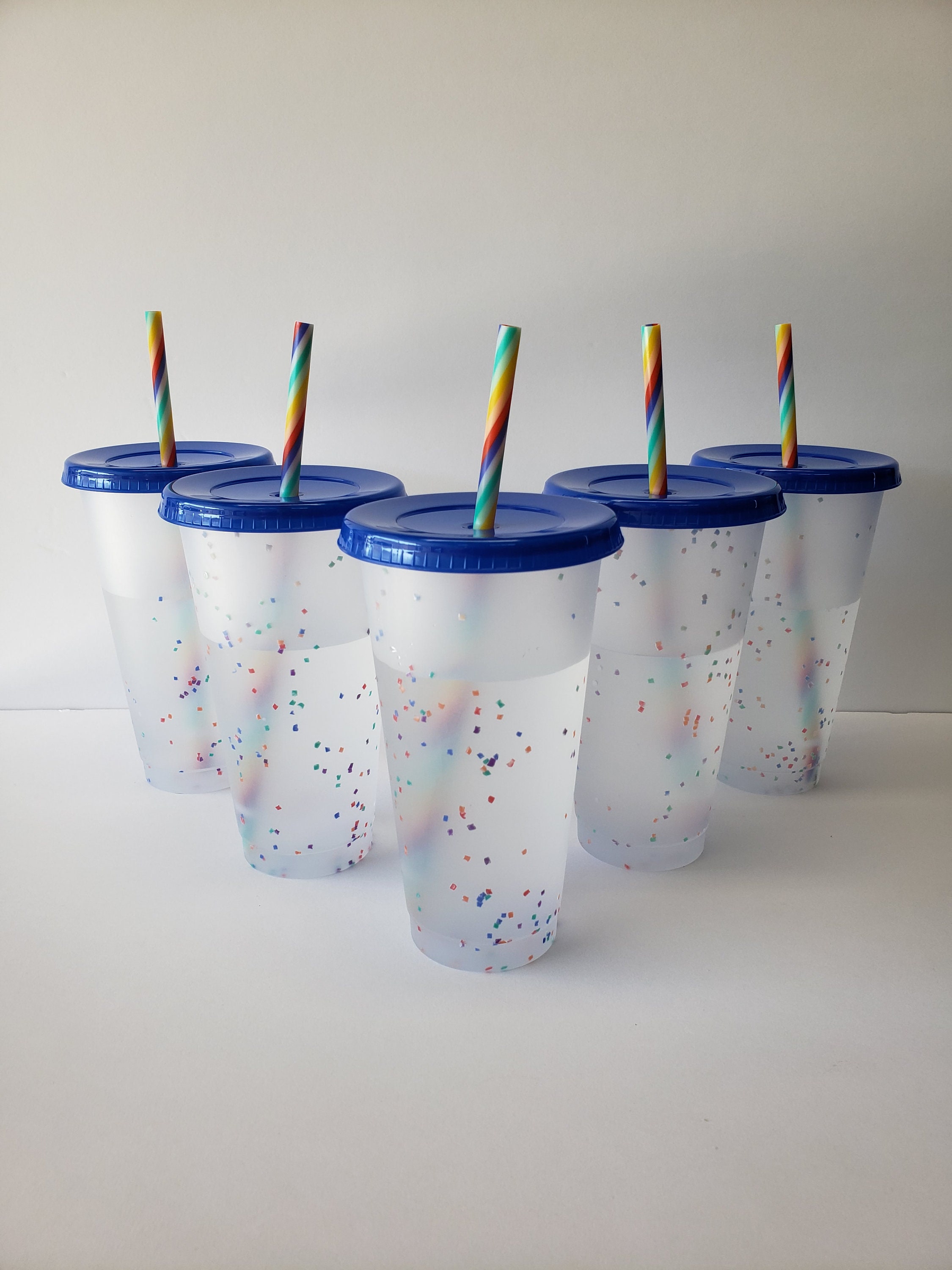 Set of 5 Color Changing Kids Cups with Colored Straws - 16oz Mini Cups –  Candy Wrapper Store