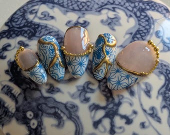 Kintsugi Press On Nails-Manicure-Nail Art reutilizável