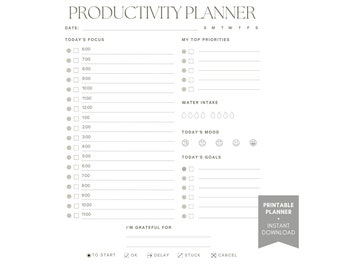 Daily Productivity Planner Instant Printable Page Digital Daily Planner Printable Download Daily Planner Everyday Minimal Daily Planner