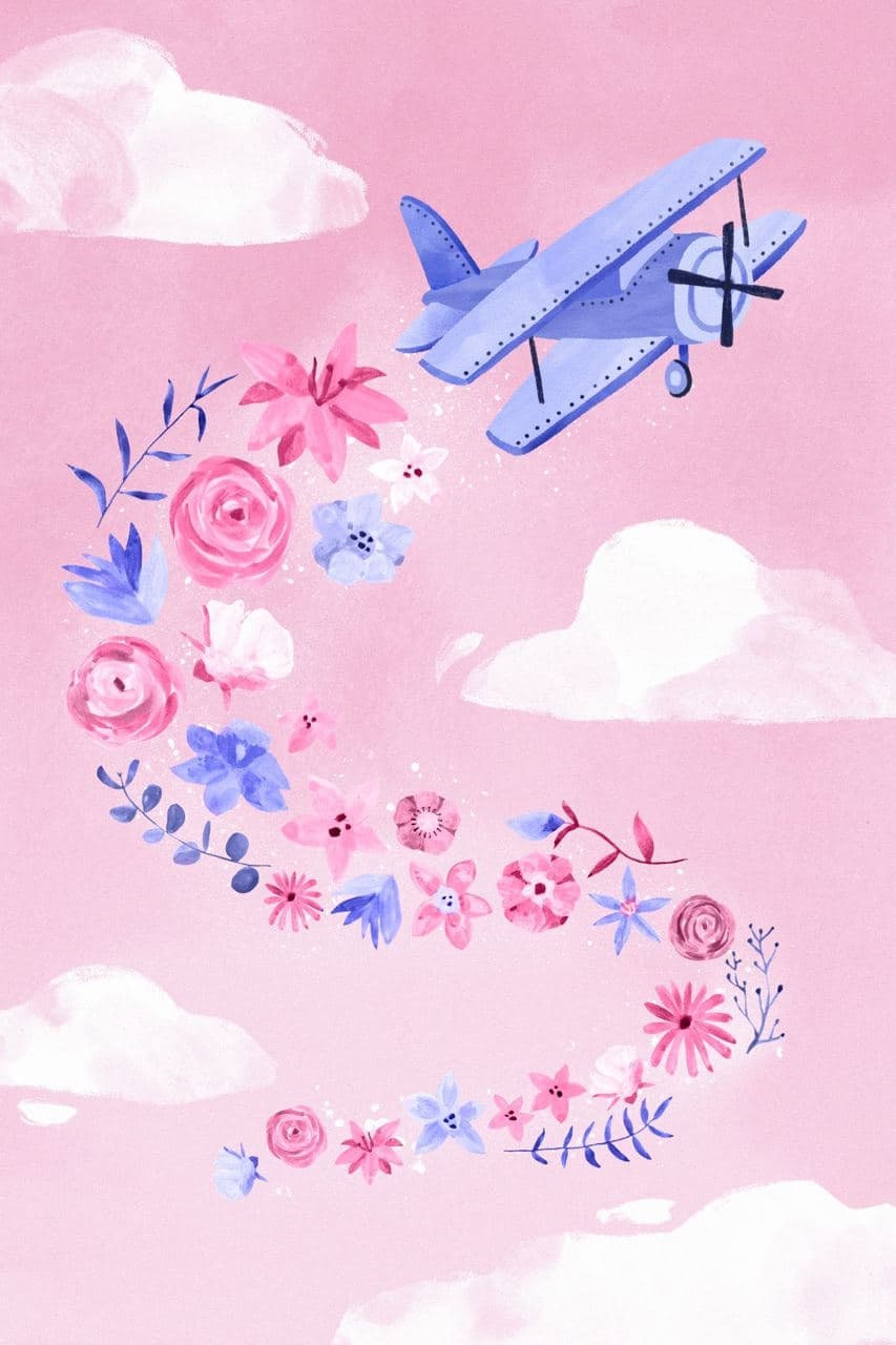 Flowers Airplane Card postcard greeting card Etsy