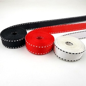 10 jardas Stitch Grosgrain Ribbon 3/8" 9 mm 5/8" 16 mm 1" 25 mm White Edge Dotted Line Ribbon para DIY Wedding Gift Crafts Acessórios