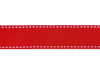 3/8&quot; 5/8&quot; 1&quot; 10yards Red Stitch Grosgrain Ribbon White Edge Dotted Line Ribbon Bows Wedding Gift Wrapping Party Decoration Christmas Sewing