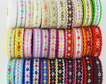 Floral Embroidered Jacquard Ribbon, Doll Dress Trim - 10 Yards