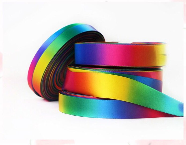 3/8'' 1'' 1 1/2'' 5 Yards Rainbow Ribbon Double Sided Printed Grosgrain ...