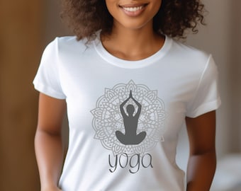 Camiseta de yoga para mamá: camiseta unisex de manga corta con diseño de mandala gris