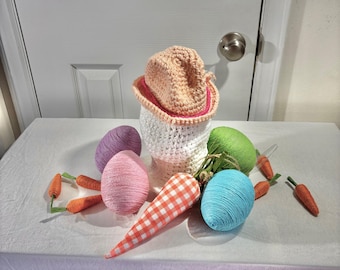 Sombrero Fedora de crochet para bebé, rosa con ribete brillante (0-3 meses)