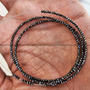 13.02 Ct Natural Black Round Diamond Beads 16" Strand Necklace, Sparkling Faceted Loose Diamond Beads wt Drilled Hole for Jewelry Making