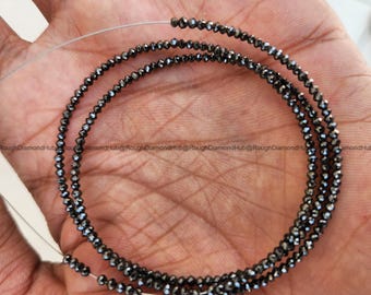 13.02 Ct Natural Black Round Diamond Beads 16" Strand Necklace, Sparkling Faceted Loose Diamond Beads wt Drilled Hole for Jewelry Making