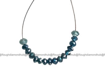 Cuentas de diamante redondo azul natural de 1,05 ct. Cuentas sueltas pulidas con orificio para collares y joyas personalizados. Suministro al por mayor.