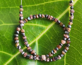 Rough Diamond Beads, 12.03 Ct Natural Black Red Raw Diamond Beads 6.50" Bracelet wt Silver Clasp, Ethically Sourced Sparkling Loose Diamond