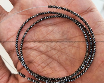 Polished Diamond Beads, 15.00 Ct Natural Black Diamond Beads Necklace, Round Sparkling Loose Diamonds, 16" Strand wt Drill Holes for Jewelry