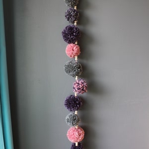 Pink, purple and grey pom-pom wreath image 2