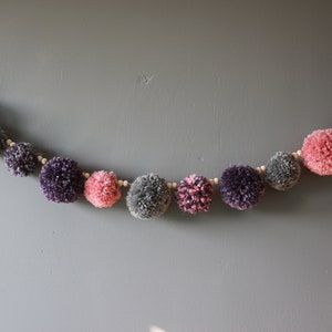 Pink, purple and grey pom-pom wreath image 3