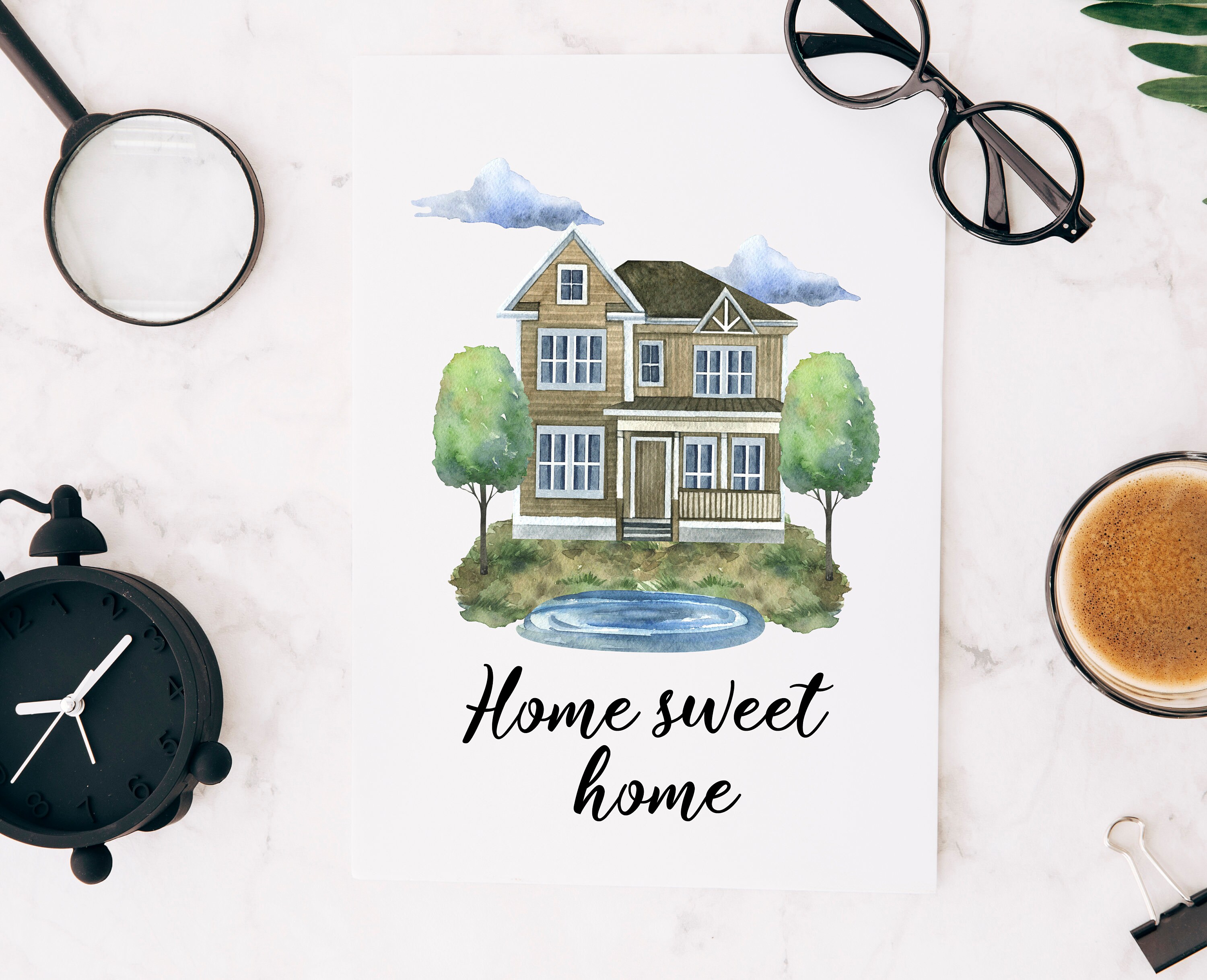 Watercolor House Clip Art With Landscape for Instant Download. Etsy