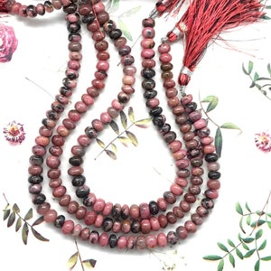 Natural Rhodonite Rondelle Beads AAA Rhodonite Smooth Rondelle10&quot;Strand Rhodonite Smooth Polished Rondelle Wholesale Gemstone Jewelry Making