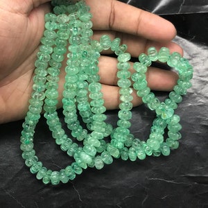 Emerald Melon Carved Beads AAA Green Emerald Smooth Pumpkin 17&quot;Strand Emerald Polished Carving Melon Wholesale Gemstone Jewelry Making Beads