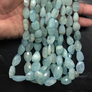 Aquamarine Nuggets Bead AAA Blue Aquamarine Faceted Nugget18&quot;Strand Aquamarine Faceted Tumble Bead Wholesale Gemstone Jewelry Making