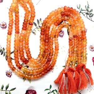 Natural Carnelian Rondelle Beads AAA Shaded Carnelian Faceted Rondelle13&quot;Strand Orange Carnelian Faceted Rondelle Wholesale Gemstone Jewelry