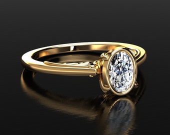Oval Moissanite Engagement Ring Moissanite Solitaire Engagement Ring Moissanite Ring 14k or 18k Yellow Gold Moissanite Anniversary Ring