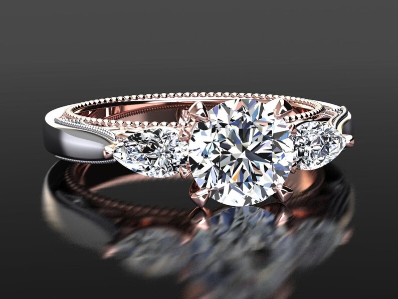 Moissanite Engagement Ring Moissanite and Diamond Engagement Etsy