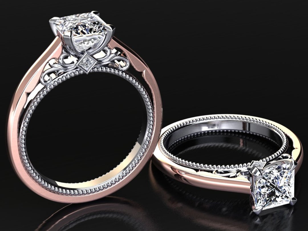 Princess Cut Moissanite Engagement Ring Charles and Colvard Forever One ...