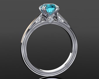 Platinum Blue Diamond Solitaire Engagement Ring 1.00 Carat Blue Diamond Engagement Ring Set In Platinum Blue Diamond Anniversary Ring