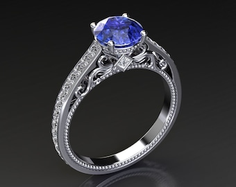 Tanzanite Engagement Ring Natural AAA Quality Tanzanite And Diamond Engagement Ring In 14k or 18k White Gold Tanzanite Anniversary Ring