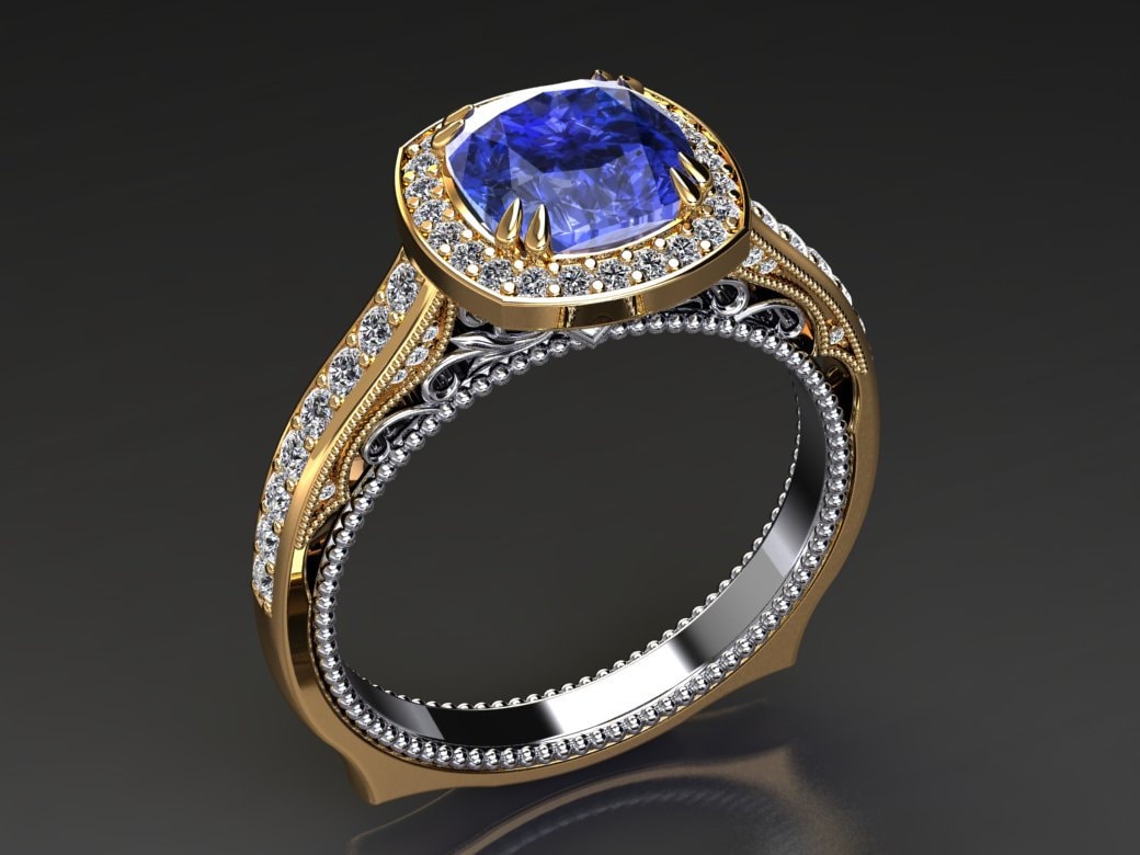 Tanzanite Engagement Ring Cushion Cut Tanzanite and Diamond Etsy UK