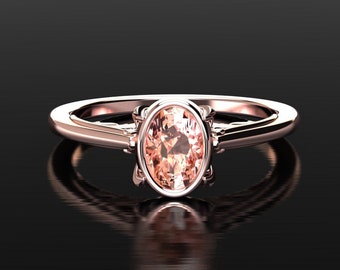 Oval Peach Sapphire Engagement Ring Peach Sapphire Solitaire Engagement Ring 14k or 18k Rose Gold Peach Sapphire Petite Anniversary Ring
