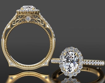 Yellow Gold Moissanite Engagement Ring Forever One Moissanite And Diamond Engagement Ring 14k or 18k Yellow Gold Moissanite Anniversary Ring