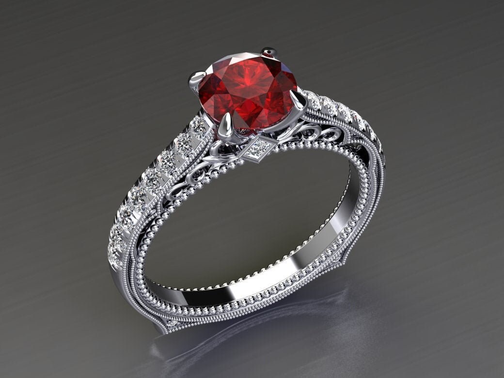Platinum Ruby Engagement Ring 1.5 Carat Ruby And Diamond | Etsy