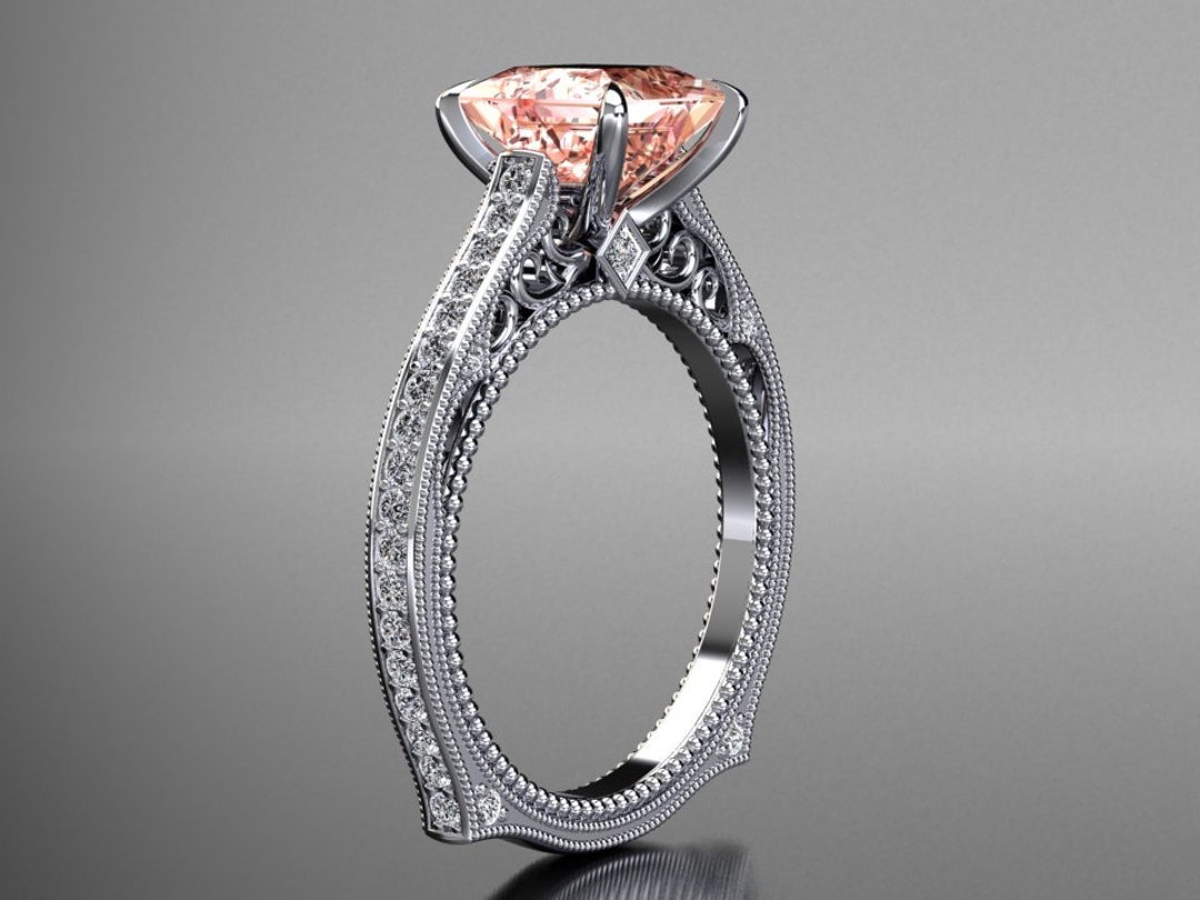 Square Peach Rings Square Peach Sapphire Engagement Ring Champagne Sapphire and Diamond ...