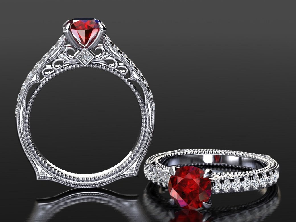 Platinum Ruby Engagement Ring 1.5 Carat Ruby And Diamond | Etsy