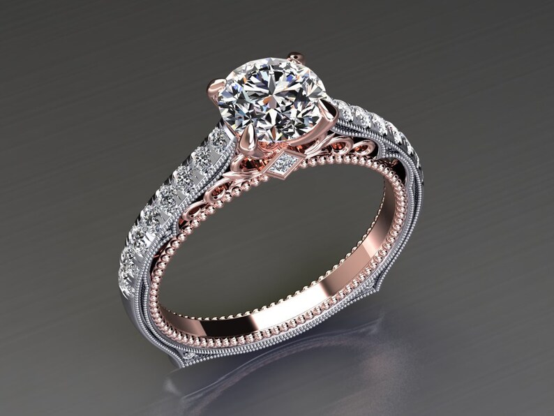 Two Tone Moissanite Engagement Ring Victorian Style Moissanite Etsy