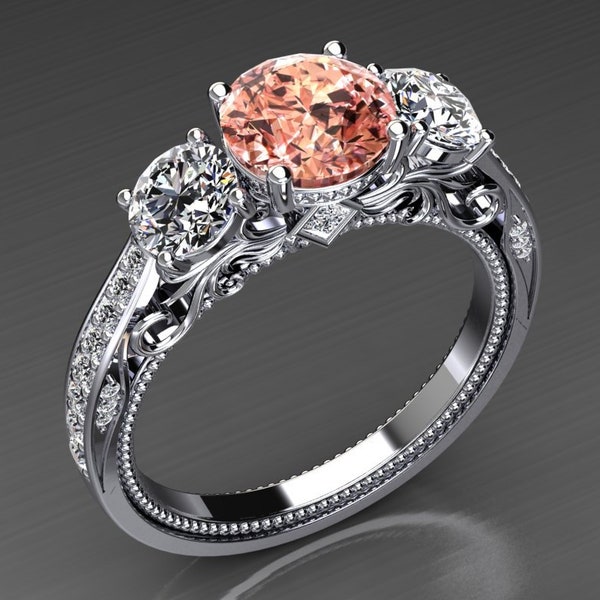 Peach Sapphire Engagement Ring Etsy