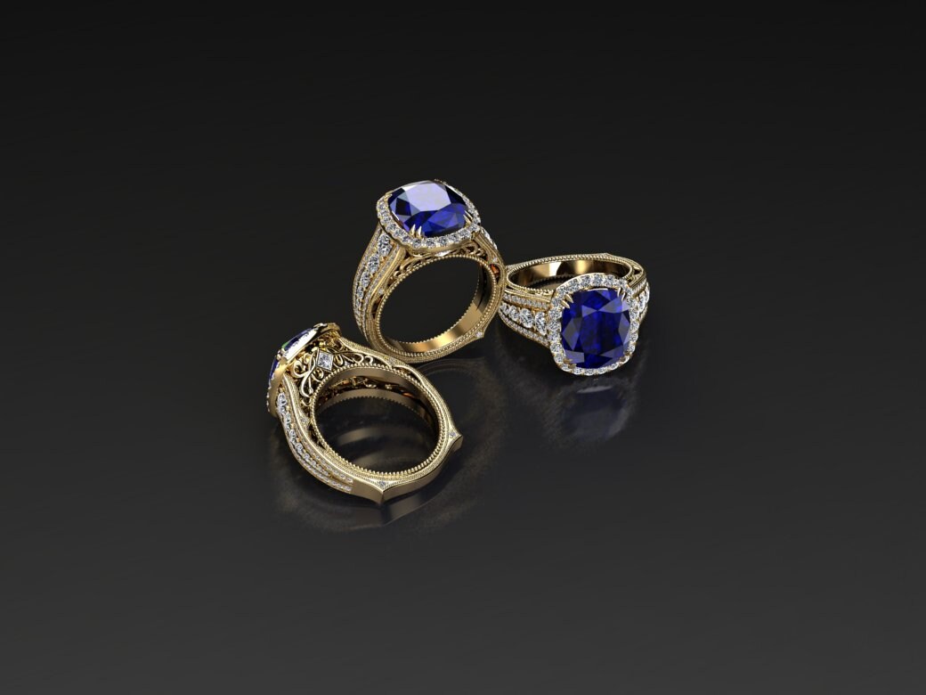 Blue Sapphire Engagement Ring 7 Ct Cushion Cut Blue Sapphire | Etsy