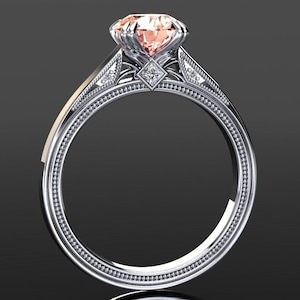 Platinum Peach Sapphire Engagement Ring 1.80 Carat Champagne Sapphire Unique Solitaire Engagement Rings In Platinum